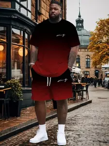 Men's Plus Size King Print Fashion T-Shirt Shorts Set, Comfortable Polyester Blend, Casual Home Wear, Party, Loose Fit