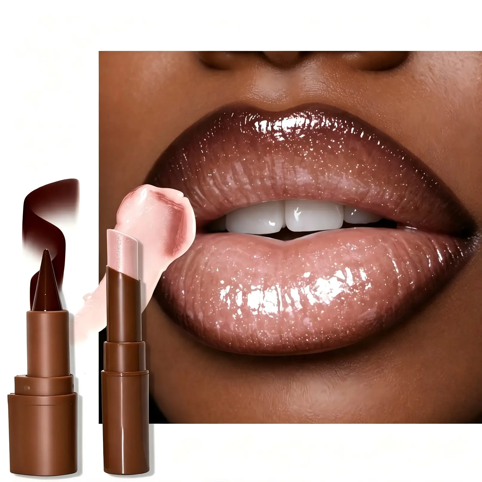 2PSC Lip Liner & Lipstick Combo Set, Lip Duo, Fine Shimmer Moisturizing Hydrating Glossy Balm Finish Lip Gloss, Long-Lasting Solid Lipstick Combo, Plump Lips, Ip Combo, Lip Products Makeup Lipliner Cosmetic Hydrate