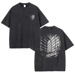 Eren Jaeger 2D T-shirts Vintage Washed Anime T-Titan A-Attack T Shirt Manga Shingeki no Kyojin Levi Mikasa Short Sleeve Tops