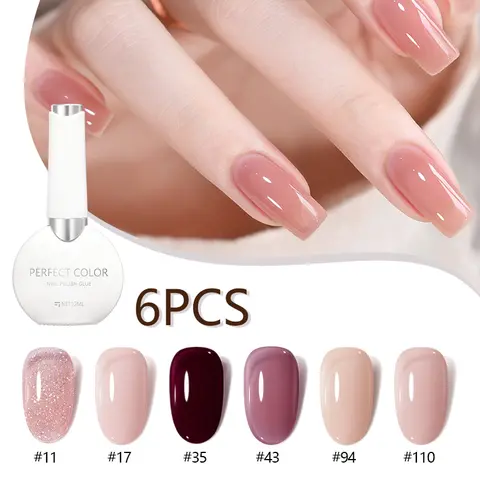 【Buy 1 Get 1 Free Top Coat】PERFECT COLOR 6PCS * 12ML Sparkling Romance Rubber Base Gel Set - Long Lasting Shimmering Rose & Cherry Red Builder Gel, 4 in 1 Nail Strengthening & Color Base Soak Off UV LED Gel  DealsForYourDays