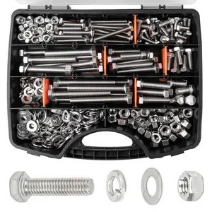 405PCS Hex Assortment Kit 1/4-20 5/16-18 3/8-16 Duty Screws Nuts Flat Washers, Includ 3" Long, 14 SAE Sizes Length 3/4" to 3", 304 Stainless