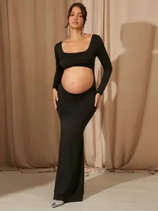 ELARA Long Sleeve Hollow Pattern Expecting Mother Maxi Baby Shower Glam Viral Style