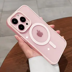 New Acrylic Magnetic Clear Case For iPhone 16 15 14 13 12 11 Pro X XS Max 16 Plus Magsafe Wireless Charge Girls Pink Hard Back Cover