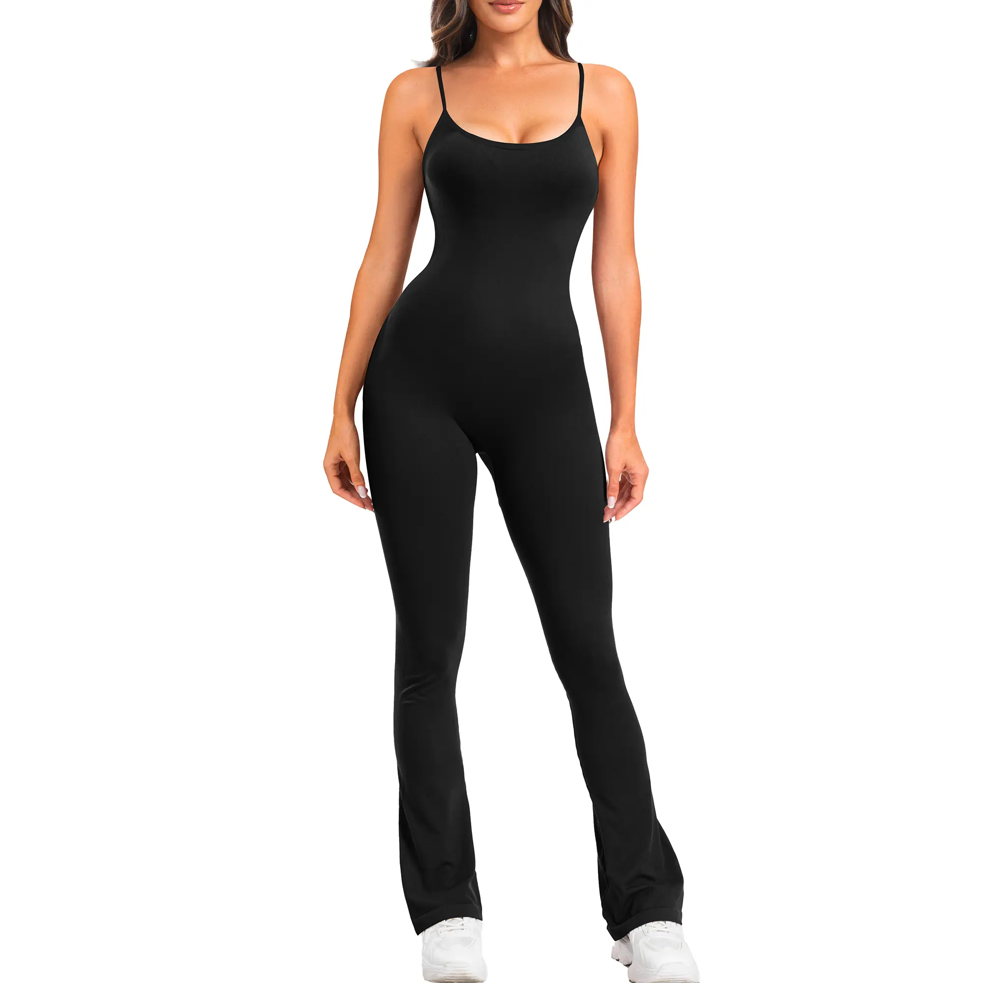 SeSe Code Store Flare Jumpsuits Spaghetti Straps Scoop Neck Bodycon Full Length Casual Playsuit Womenswear Overalls