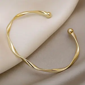 Twisted Gold Bracelet for Women, Minimalist Cuff Bangles, Simple Alloy Jewelry, Adjustable size, Versatile Daily Wear Fashion Accessory,  Ideal Gift For Women
