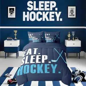 Ice Hockey Comforter Set,7 Piece Hockey Sports Game Boys Bed in A Bag,Girls Ice Hockey Lover Bedding Set,Hockey Decor Bed in A Bag Bed Blanket Bedroom Blanket