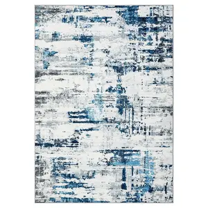 5x7 ft Contemporary Blue Abstract Machine Washable Rug, Non-Slip Throw Rug, Floor Carpet for Home