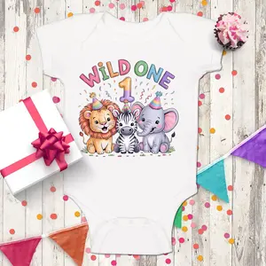 Wild One Animal Printed Baby Romper Newborn Birthdaty Jungle Party Outfit Infant Short Sleeve Bodysuit Clothes Baby Shower Gift