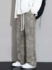 Men's Tie-Dye Drawstring Wide Leg Pants, Vintage Loose Streetwear Casual Lounge Pants, Trendy Comfortable Long Trousers for Men