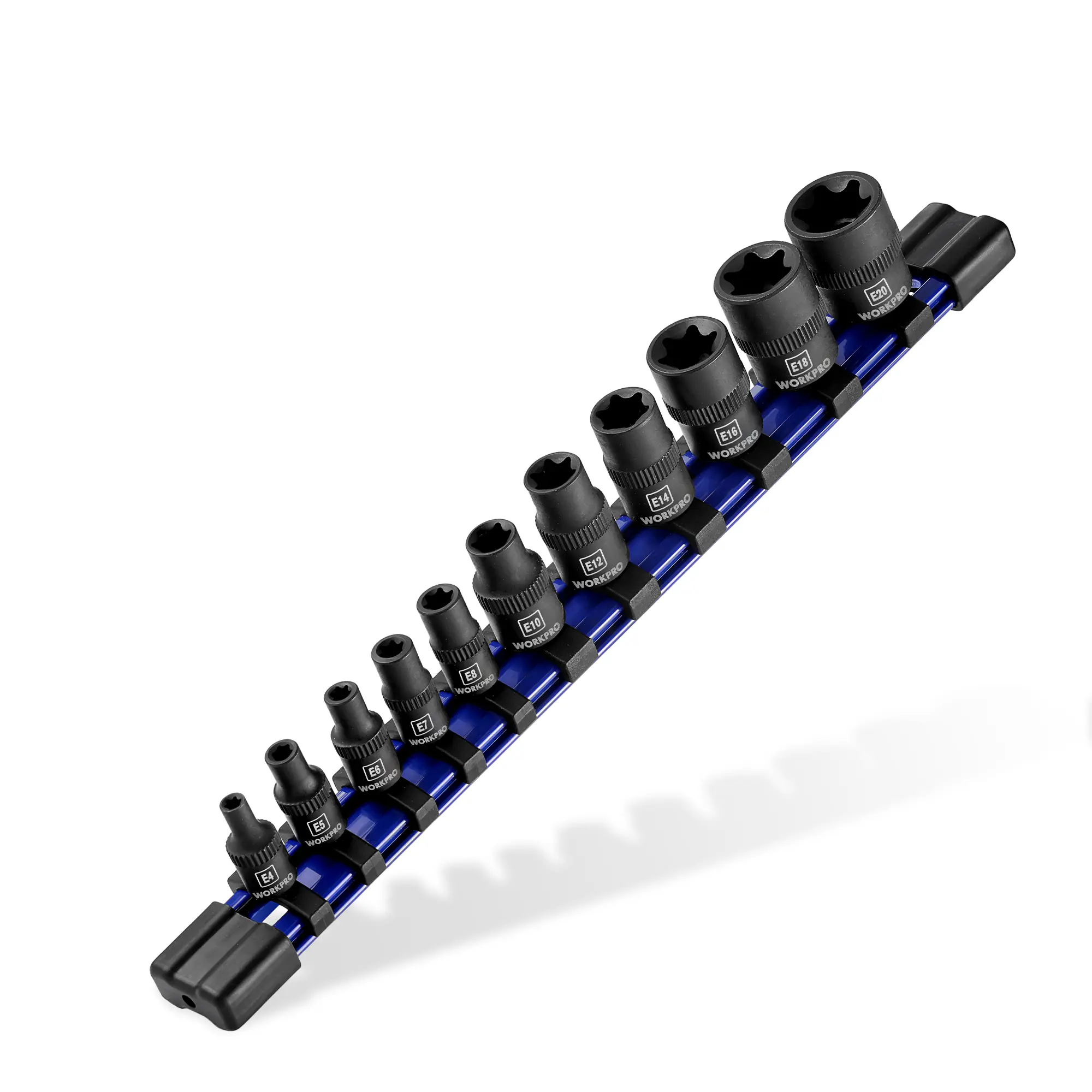 WORKPRO 11PCS E-Torx Socket Set, 1/4" & 3/8" Drive Star Socket Set, CR-V Steel External Torx Socket Set(E4-E20) with PVC Socket Organizer