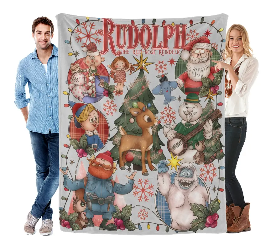 Rudolph the Red - Nosed Reindeer Christmas - Themed Blanket| Sofa Binging Throw, AC Home Blanket, Outdoor Picnic Vibe For Christmas party decor, winter family movie nights, New Year gathering decor Ideal for Christmas, New Year's Day, New Year