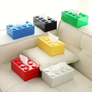 Cute Tissue Box Holder, Tissue Holder - Square, Painted, Plastic Desktop Napkin Box, High-Value Creative Block Shaped Multifunctional Tissue Box, Living Room Coffee Table Decoration Storage Box, Household Wall Mounted Non Perforated Tissue Box, Bathroom
