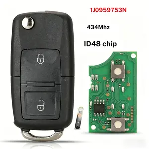 434MHz ID48 Chip Remote Car Key Fob 2 Button Uncut Flip Key For VW Golf Bora Passat Skoda Octavia Seat Leon 1J0959753N