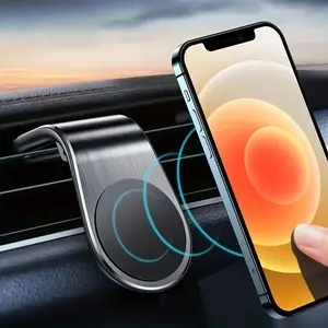 L-Shaped Magnetic Phone Holder for Car, Magnetic Smartphone Mount, Vent Clip Phone Stand, Solid Design, Secure Attachment, Car Cellphone Mount