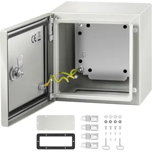 VEVOR NEMA 4X Metal Electric Enclosure Security Box, 8x8x6in IP66 Water & Dust Resistant Case, Suitable for Outdoor & Indoor Electrical Connections