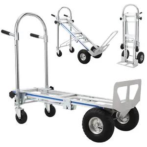 Heavy Duty 3-in-1 Aluminum Folding Hand Truck Dolly, 770lbs Capacity Convertible Utility Cart with Swivel Rubber Wheels & Brakes, Portable Rolling Platform Trolley for Moving, Office, Warehouse & Industrial, Rustproof Lightweight Frame