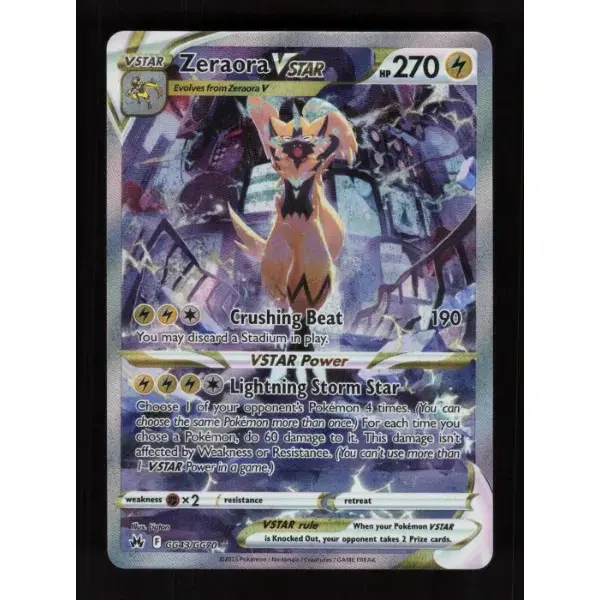 POKEMON TCG AUTHENITC RAW SINGLES: Zeraora VSTAR Crown Zenith Galarian Gallery VSTAR Rare GG43/GG70 near mint English