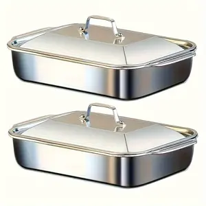 2 One Extra Large Stainless Steel Bakeware Heavy Duty Durable Non Stick Rectangular Baking Pan Perfect for Desserts Bread Seafood Barbecue Buffet Hotel Ideal for Valentine Christmas Thanksgiving Kitchen Essentials