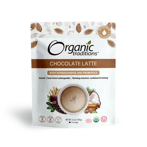 Organic Traditions Organic Chocolate Latte with Ashwagandha & Probiotics Cocoa Natural Beverage 5.3 oz