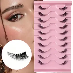 Half Eye False Eyelashes Set, 10 Pairs Transparent Stem Design, Cat Eye and Fox Eye Styles, Natural Look, Reusable and Easy to Apply, Makeup
