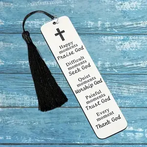 Inspirational Bible Verse Bookmark, 1 Count Stainless Steel Bookmark with Tassel, Christian Religious Gifts for Women Men, Perfect Baptism Gift, Friend Gift, Lettering