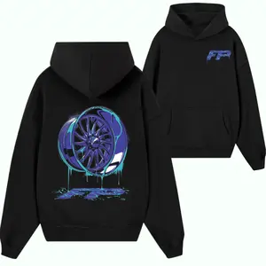 FP Drip Wheel Graphic Hoodie, Automotive Streetwear Pullover Hoodie, Performance Car Wheel Art Hoodie for Car Enthusiasts