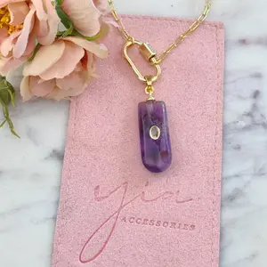 Amethyst Lock Necklace Pendant Design Natural Crystal Geode