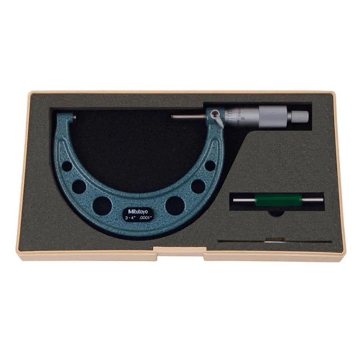 Mitutoyo 3-4 inches Mechanical Micrometer with Ratchet Stop, Carbide Tipped Faces, Baked Enamel Finish, +/- .00015 Accuracy, Hand Measuring Tool for Office & Educational Supplies