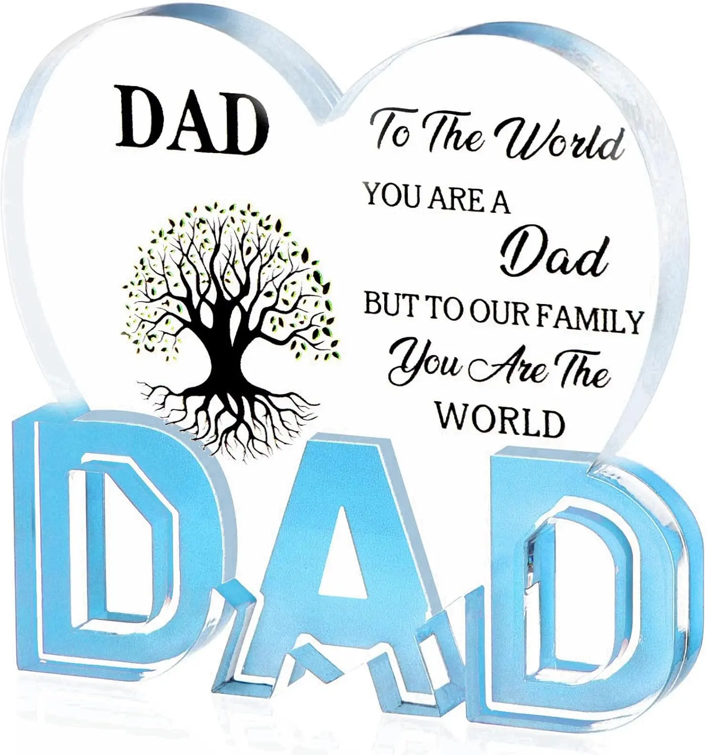 Acrylic Heart Sign Plaque Home Decor - 3.9x3.7in Room Decor Dresser Accent, Father's Day Dad Gifts from Daughter Son Wife, Thanksgiving Present