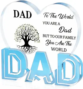 Fathers Day Dad Birthday Gifts from Daughter Son Wife, Delicate Thanksgiving Birthday Gift for dad, Acrylic Heart Sign Plaque Presents 3.9 x 3.7 inch
