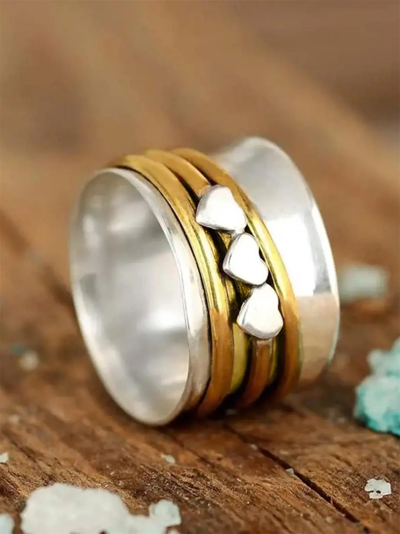 Mother's Day Gift Fashion Heart Design Wide Ring, Chunky Statement Multi Ring, Fashion Vintage Jewelry for Party, Daily Clothing Decor, Trendy All-match & Exquisite Stackable Finger Rings Promise Ring for Her, Wedding Promise Rings, Beautiful Rings