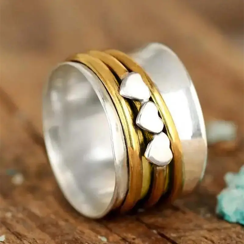 Mother's Day Gift Fashion Heart Design Wide Ring, Chunky Statement Multi Ring, Fashion Vintage Jewelry for Party, Daily Clothing Decor, Trendy All-match & Exquisite Stackable Finger Rings Promise Ring for Her, Wedding Promise Rings, Beautiful Rings