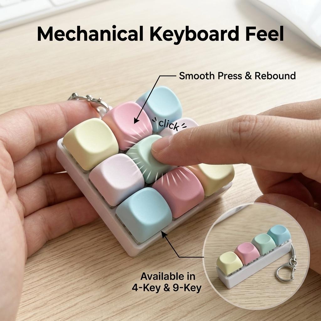 Portable Mechanical Keychain Fidget Toy – Colorful Silicone Keyboard Clicker, Durable Pocket Stress Relief Gadget for Adults & Women, Backpack Accessory with Tactile Button Decompression