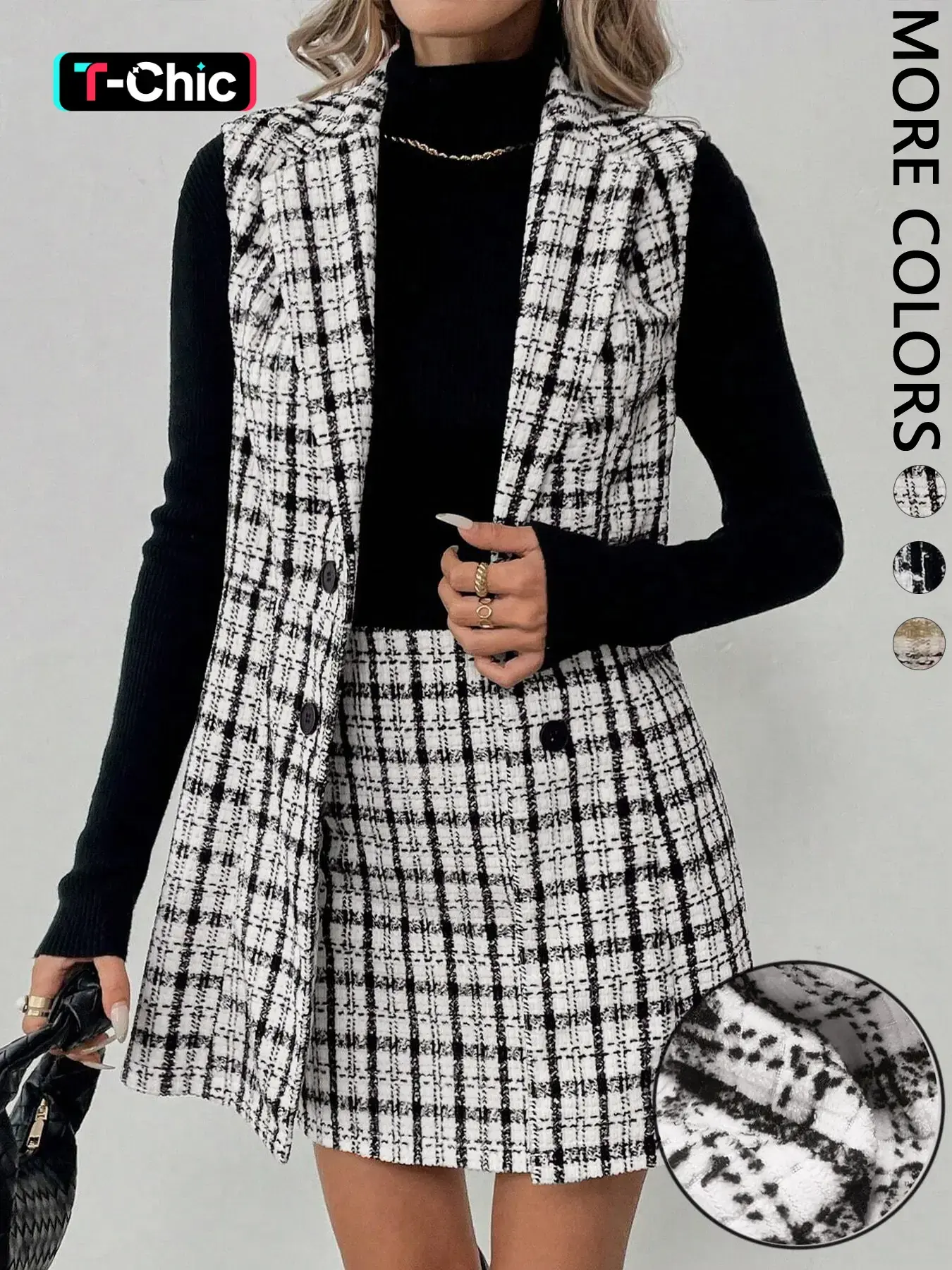 Women's Casual Plaid Long Coat Set, Fitted Half Skirt, All Seasons Fashion, Comfortable, Stylish and Chic, Perfect for Daily Wear, Womenswear