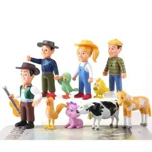 10pcs/set Cute Happy Farm Action Figures La Granja De Zenon Red Barn Barnyard Farm Kids Baby Animals PVC Dolls Toy Set Gifts