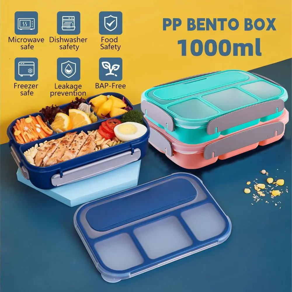 1000ML Modern Silicone 4-Compartment Microwavable Bento Lunch Box for Women, Leakproof Reusable Food-Grade Container with Lid, Dishwasher-Freezer Safe Tray for Packing Lunch for My Kid & Meal Planning