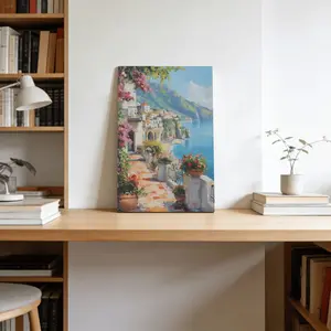 Amalfi Coast Wall Art: Vibrant Balcony & Sea Canvas Print - Italy Coastal Landscape Art, Bring the View Home