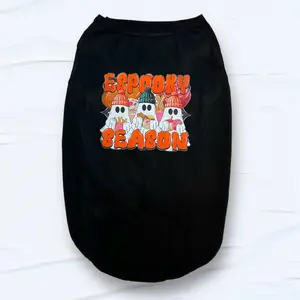 Espooky Season Halloween Dog T Shirt with Ghosts in Hats Design for Spooky Season Fun