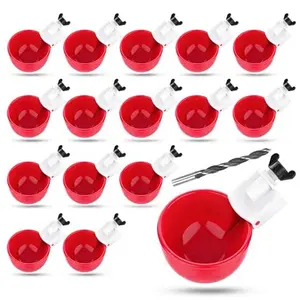 16 Pack Auto Chicken Poultry Waterer Cups Feeder for Diy Chicken Coop Automatic Watering Cup Dispenser Drinker Bebederos De Agua Para Gallinas with Mounting Hole Opener Double Leak-proof Washer