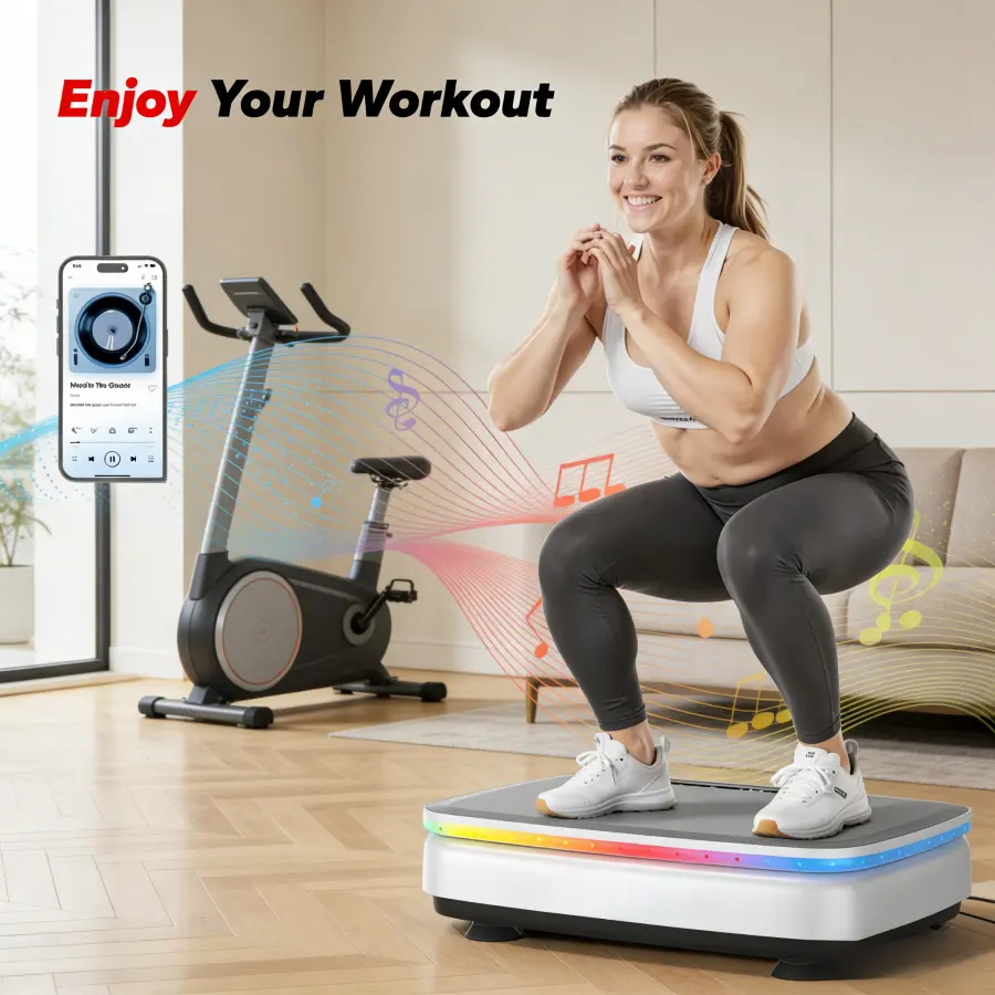 Curved ABS Vibration Plate & Home Squat Machine, Compact Fit Design with 10 Modes for Full-Body Fitness, Quiet with Remote Control, Compact Design