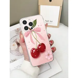 1pc Transparent TPU Anti-Drop Colorful Cherry Blossom Bow Pattern Phone Case Compatible With IPhone 13Pro/16Plus/16ProMax/17/17Pro/17ProMax, Compatible With Galaxy S23 Ultra/A14/A24, Android Phones ,International Version, Not The Domestic Version