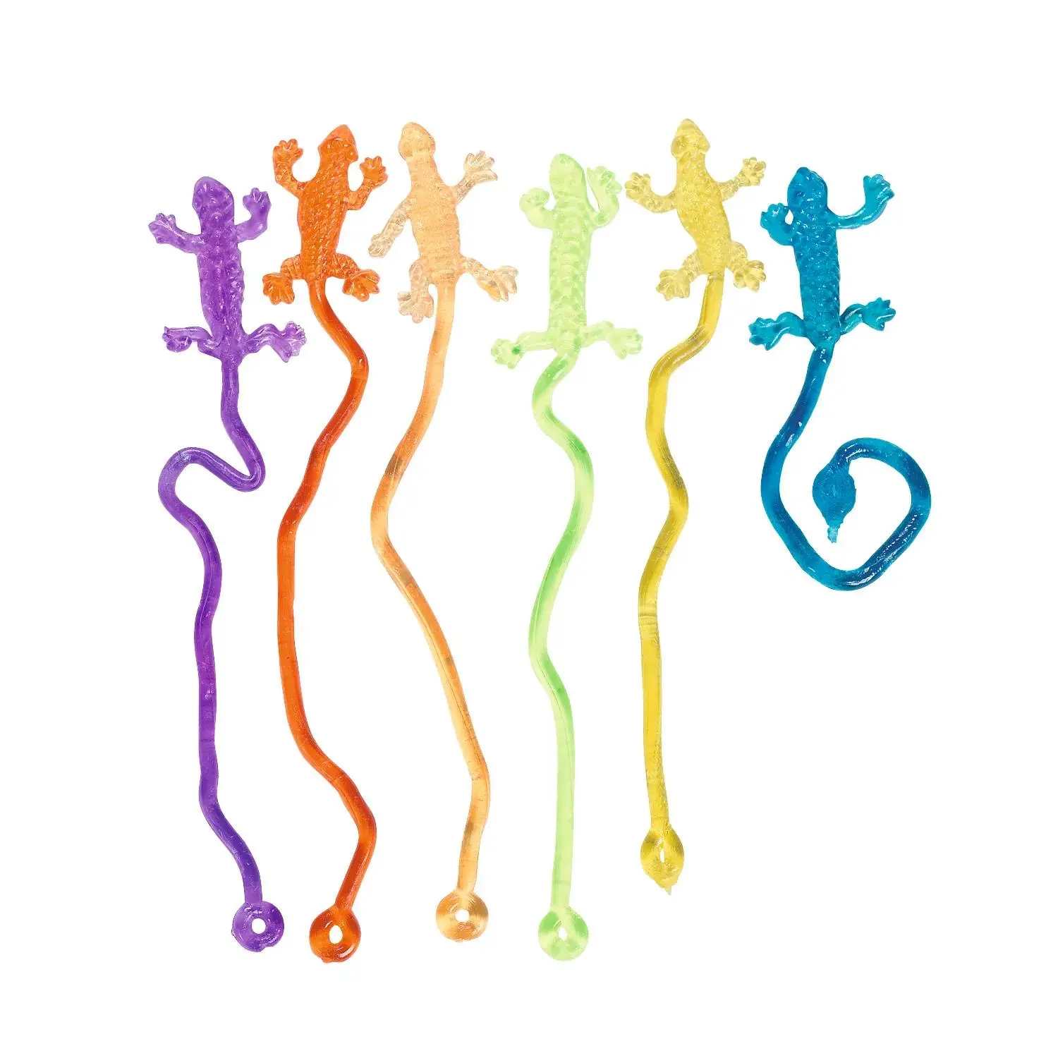 2" Bulk 72 Pc. Blue Vinyl Sticky Lizard Toys with String Tails
