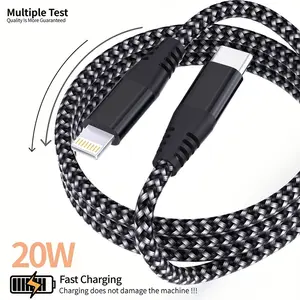 20W for iPhone USB-C to Lightning charging cable, 10ft fast charging data cable, black and gray nylon braided, Type-C charging cable for iPhone, compatible for iPhone 14 13 12 11 Pro Max XR XS X 8 Plus SE and iPad.