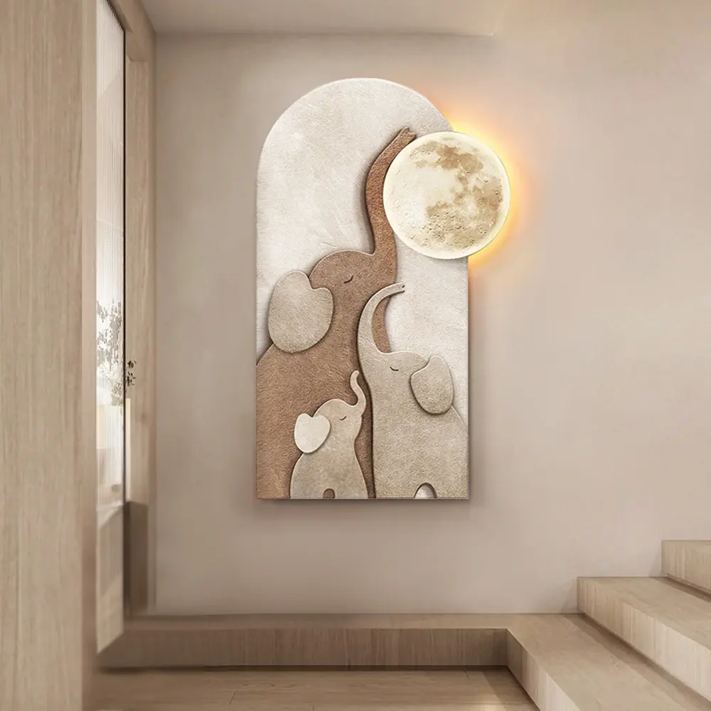 Homary 31.5" Arched LED 3D Acrylic Elephant Moon Wall Sculpture - MDF Wall Art, Modern Home Decor, Living Room Decorations, Bedroom Decor Indoor Hanging Artwork