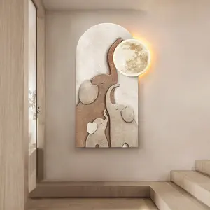 Homary 31.5" Arched LED 3D Acrylic Elephant Moon Wall Sculpture Art Decor Living Room Bedroom