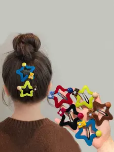 Cute Dopamine Colorful Star Bear Hair Clips, Super Cute Clips, Five-Pointed Star Cartoon Bangs Clip, Girls Non-Damaging Side Clamp, Baby Fringe Organizer, Barrettes