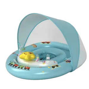 Cute Blue Inflatable Dream Car Star Sunshade Swimwear, Summer Underarm Dual Ring Float, 3-6 Years Kids Swim Ring, Beach Indoor Outdoor