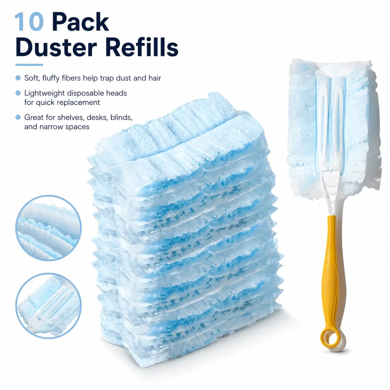 10 Pack Duster Refills for Swiffer Dusters, Heavy-Duty Multi-Surface Cleaner with 1 Extra Handle, Ideal for Home & Office Use, Multisurface Dusters