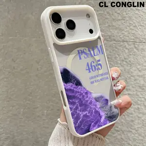Customized Smartphone Casing Protector - Aesthetic Blue Ocean Flowers PSALM 46:5 Design, Magnetic Silicone Transparent Acrylic, Shockproof, Non-Slip, Wireless Charging Support, for iPhone 11-17 (11,12,13,14 Pro Max,15,16,17) Mobile Phone Accessories