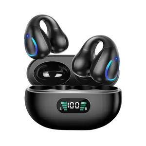 YKK-Q71 Open Ear Bone Conduction Headphones Wireless Bluetooth 5.3 Open Clip On Earbuds with Built-in Mic Ear Hooks 60 Hours Playtime IPX7 Waterproof for Fitness Running Walking Black Audio Headset